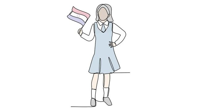 Animated self drawing of school uniform in Paraguay with white background. Fashion education concept illustration in simple linear animation. School uniform concept design with full length animation.
