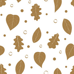 Seamless pattern with golden leaf fall, silhouette.