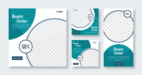 Beauty Care Spa Center Makeup Banner for Social Media Post and Web Internet Ads Square Flyer Template Set