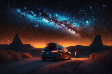 Fototapeta na wymiar A car then pretty under the stars, AI generated