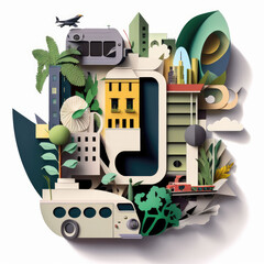 Paper art style city life material, AI generated