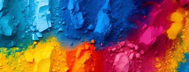 Paint pigment powder texture background, top view multicolor color canvas