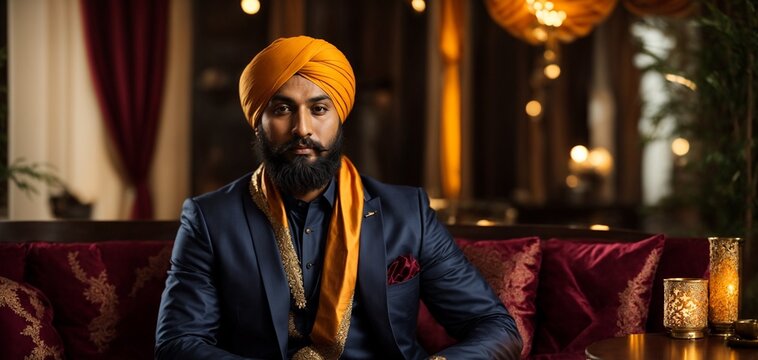 A man in a turban sitting on a couch