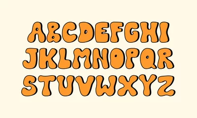 Fototapete Positive Typografie Groovy alphabet in hippie retro style. Vector flat illustration