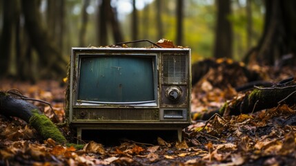 Abandoned old TV in nature, photography,