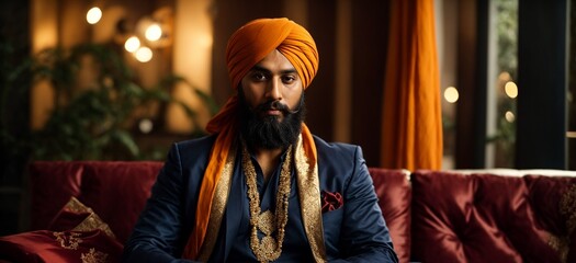 A man in a turban sitting on a couch