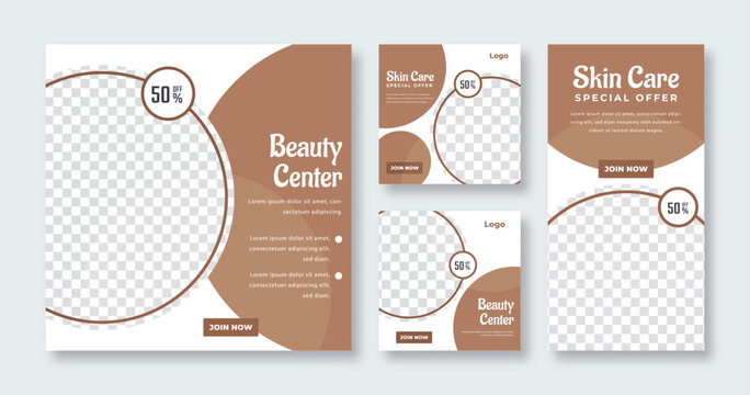 Beauty Care Spa Center Makeup Banner for Social Media Post and Web Internet Ads Square Flyer Template Set