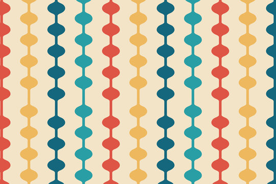 Retro colorful nostalgic seamless pattern. Blue, red, and orange hippe nostalgia background. Vector illustration.