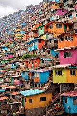 Fototapeta na wymiar Colored Favela With Many Colors House at montain