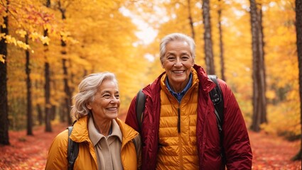 A couple standing in a serene forest setting