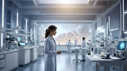 A Futuristic Medical Science Laboratory Filled With Doctors, Cutting-Edge Robotics And Nanotechnology Generative AI