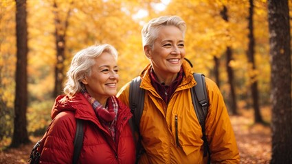 Two women standing together in a beautiful forest setting