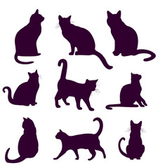 Set of silhouettes of cats