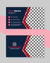 Unique and Elegant Navy Blue and Red Business Card Template Design With Image