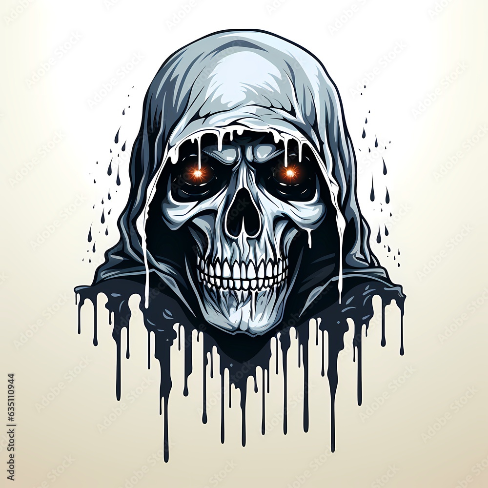 Wall mural Skull wearing hooded jacket with blood dripping down the side.