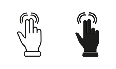 Pinch Screen Line and Silhouette Black Icon Set. Finger Gesture on Touch Screen, Swipe Pictogram. Rotate on Screen Symbol Collection on White Background. Gesture Slide. Isolated Vector Illustration