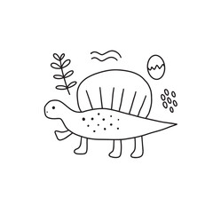 Fototapeta premium Poster with cute dinosaur. Doodle style vector illustration for your design.