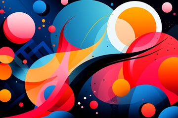 Colorful abstract background with circles and lines on black background.