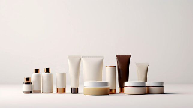 Set of cosmetic products mockup on white background. Beauty product package.