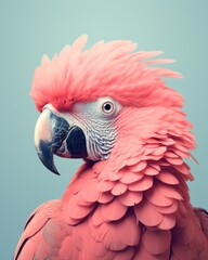 Obraz premium A vibrant red parrot sits atop a branch, its feathers ruffled by the gentle breeze, its beak open wide in a silent call to its feathered friends