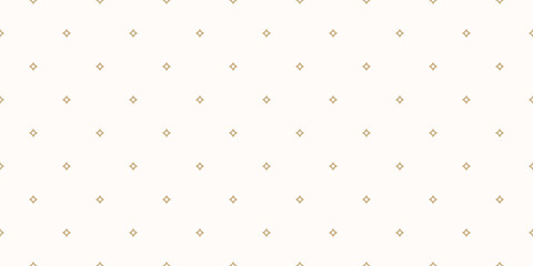 Golden vector seamless pattern with small diamond shapes, outline stars, tiny rhombuses. Abstract minimal white and gold geometric texture. Simple minimalist repeat background. Subtle luxury design - obrazy, fototapety, plakaty