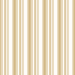 Vertical gold and white stripes seamless pattern. Simple vector thin and thick lines texture. Modern abstract geometric striped background. Repeat golden design for print, decor, wrapping, wallpaper