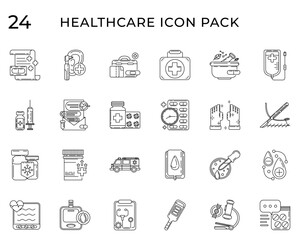 Collection of medical and healthcare line art icon vector 