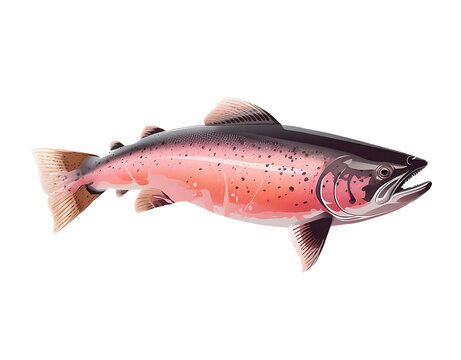 recommend clip art: Jumping pink salmon fish for fishing logo illustration. AI Generated