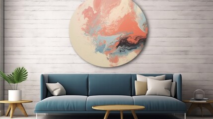 Marble ink abstract painting with a circular motif and a serene atmosphere. AI generated