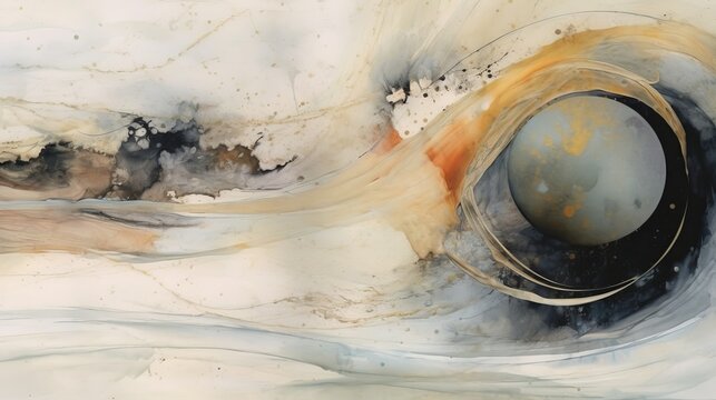 Marble ink abstract painting with a circular motif and a serene atmosphere. AI generated