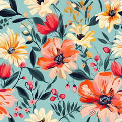 Floral Elegance Painted Flowers with Outlined Edge Pattern