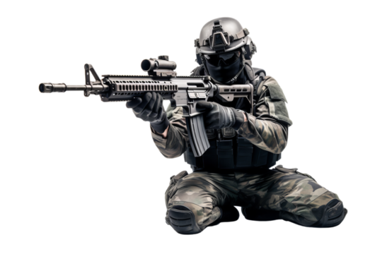 Soldier with weapon isolated on transparent background PNG