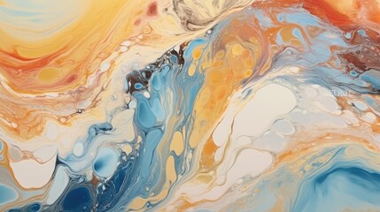 Marble ink abstract painting with a gentle blend of colors. AI generated