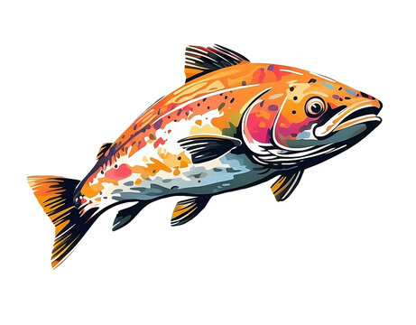 Jumping salmon fish for fishing logo illustration. AI Generated