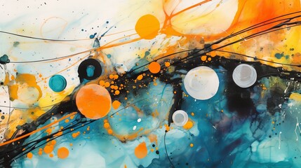 Marble ink abstract painting with a mix of organic and geometric shapes. AI generated