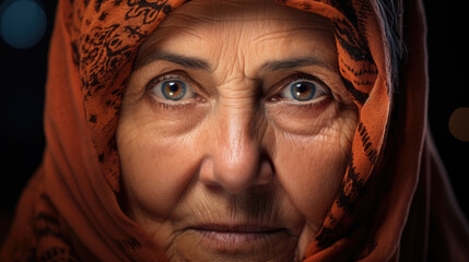 Portrait of an elderly woman looking at the camera.