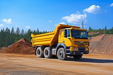 Construction Dump Truck: Hydraulic Tipper Truck Carrying Gravel for Mining Industry Transport. Generative AI