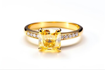 Yellow Diamond Ring | Luxury Jewellery in Gold Metal with White Gems and Isolated Yellow Diamond. Generative AI