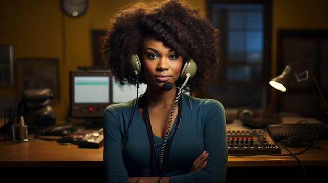 Black Woman At Work Telephone Operator Portrait 