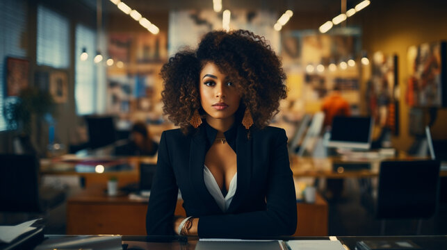 black woman at work in the office in a formal suit portrait 