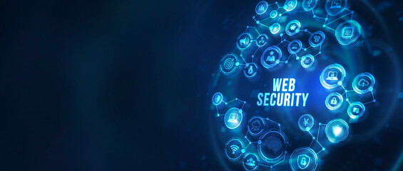 Internet, business, Technology and network concept. Web security. Cyber security, computer data encryption and internet protection. 3d illustration