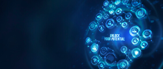 Internet, business, Technology and network concept. Cyber security data protection business technology privacy concept. 3d illustration. Unlock your potential