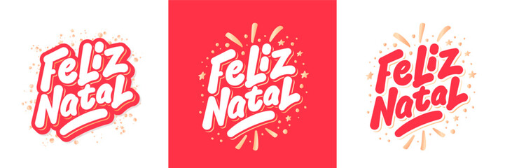 Feliz Natal. Merry Christmas in Portugues. Vector handwritten letterings.