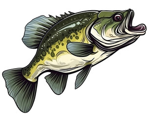 Large mouth green bass illustration for fishing logo