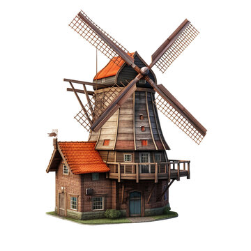 Dutch windmill. isolated object, transparent background