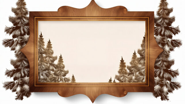Wooden frame with Christmas tree on the background