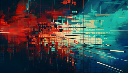 Abstract Digital Glitch Technology Background with Chaotic Pixel Art