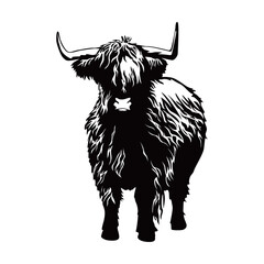 highland cow silhouette design. farm animal sign and symbol. - obrazy, fototapety, plakaty