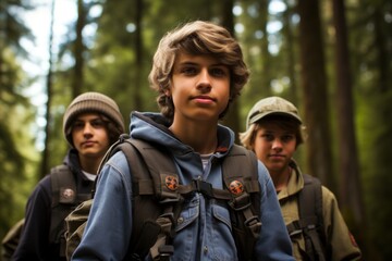 Boy Scouts Student Team Three people are on a camping trip.