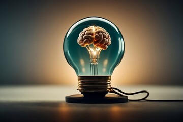 Idea. Brain inside a light bulb. Light bulb. Genius. Great. Light bulb reflecting the sense of idea.